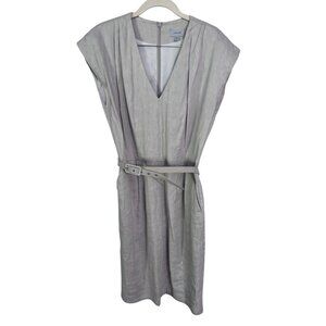Jigsaw linen blend dress size 6 minimalist quiet luxury belted shoulder pads